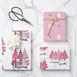 Rosa Weihnachtswrapper Geschenkpapier Set