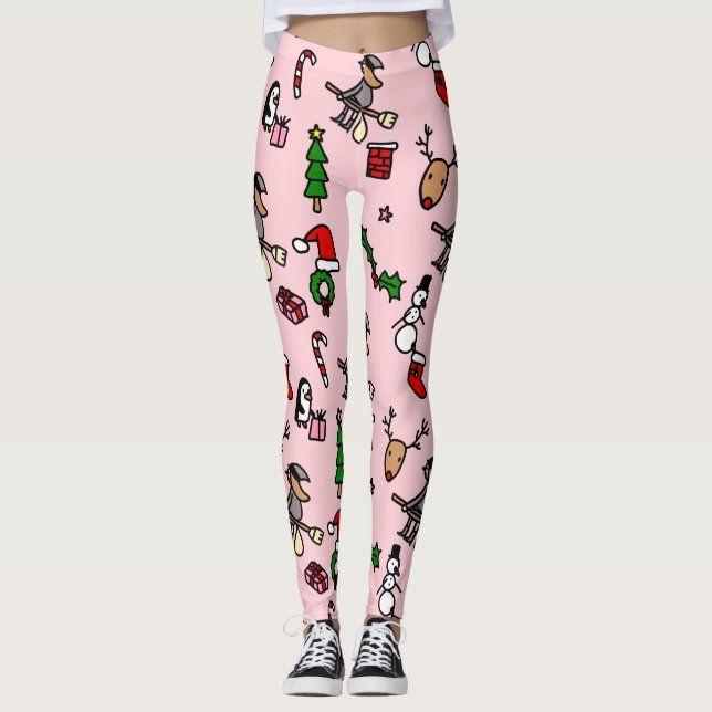 Rosa Weihnachtszeit Leggings (Vorderseite)