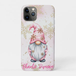 Rosa Weihnachtszwerg Goldschneeflocken Case-Mate iPhone Hülle