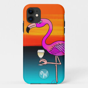 Rosa Wein trinken Flamingo Mit Monogramm Case-Mate iPhone Hülle