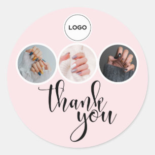 Rosa Weiß 3 Foto Nageltechniker-Logo Danke Runder Aufkleber