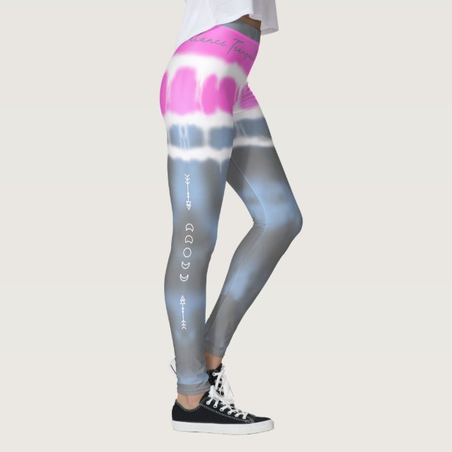 Rosa Weiß & Blau Gefärbte Krawatte Drehung Sway in Leggings (Rechts)