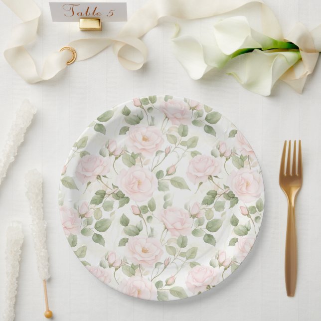 Rosa Weiß Blumen Hochzeit Pappteller (Hochzeit)