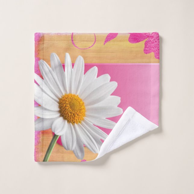 Rosa Weiß Daisy Blumenbadezimmer Set (Waschlappen)
