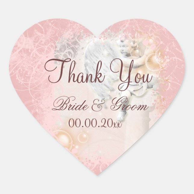 Rosa Weiß "dankt Ihnen" wedding elegant Herz-Aufkleber (Vorderseite)