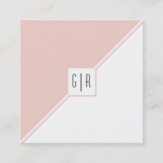 Rosa, weiß, dreieckig, geometrisch, monogramm quadratische visitenkarte (Vorderseite)