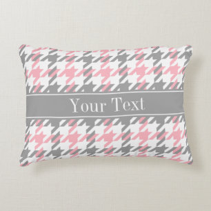 Rosa Weiß Dunkelgrau Houndstooth Namensmonogramm Zierkissen