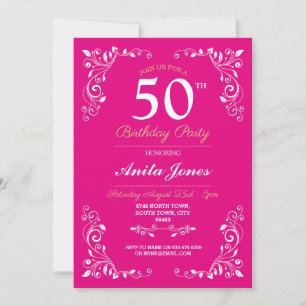 Rosa Weiß Elegant Birthday Womens Classy 50. Einladung