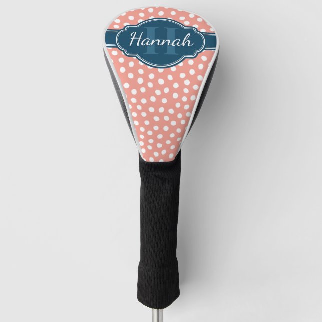 Rosa, weiß gepunktetes Muster, Monografie Golf Headcover (Vorderseite)