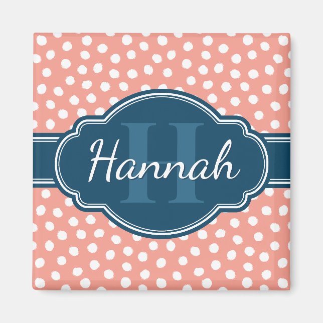 Rosa, weiß gepunktetes Muster, Monografie Magnet (Vorne)