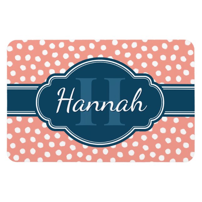 Rosa, weiß gepunktetes Muster, Monografie Magnet (Horizontal)