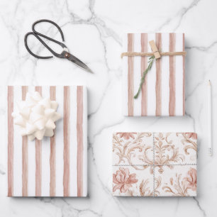 Rosa Weiß Gestreifte Hochzeitsdusche Geschenkpapier Set