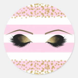 Rosa Weiß Gold Make-up Wimpern Beauty Party Runder Aufkleber