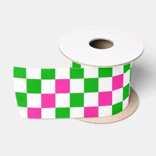 Rosa Weiß Grün Kariertes Design Satinband
