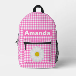 Rosa weiß kariert personalisierte Mädchen Bedruckter Rucksack