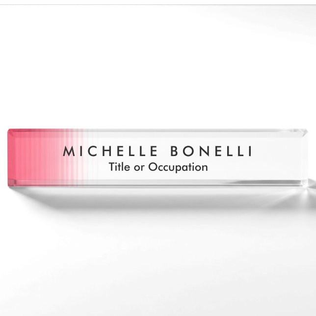 Rosa Weiß Minimalistisch Weibliche Schlicht Modern Namensplakette (Vorderseite)