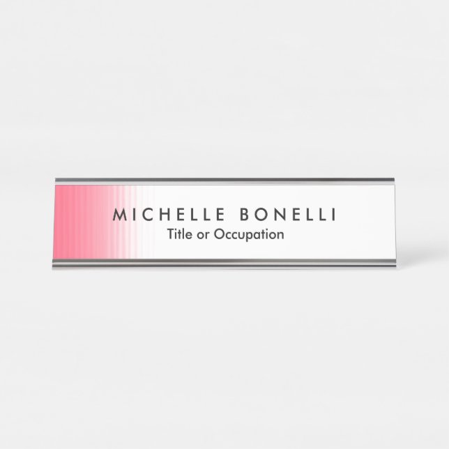 Rosa Weiß Minimalistisch Weibliche Schlicht Modern Schreibtischnamensplakette (Vorderseite )