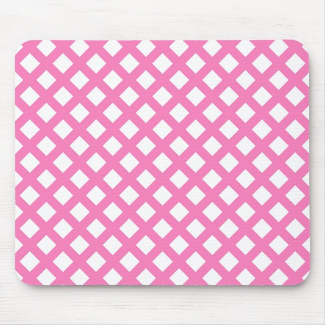 Rosa Weiß Schachbrett Diamantmuster Mousepad (Vorne)