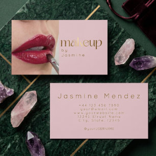 Rosa Weiß Typografie Einfache Foto-Make-up Visitenkarte