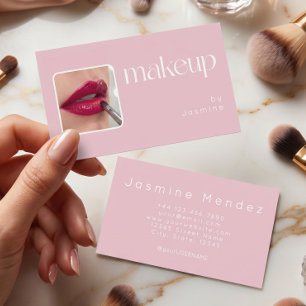 Rosa Weiß Typografie Einfache Foto-Make-up Visitenkarte