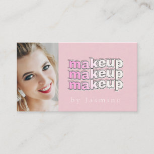 Rosa Weiß Typografie Einfache Foto-Make-up Visitenkarte