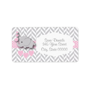 Rosa, Weiß und Grau Elephant Babydusche Adressaufkleber