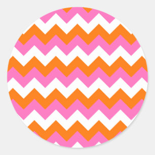 Rosa Weiß und Orange Zigzag Runder Aufkleber