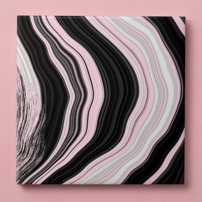 Rosa, weiß und schwarz-agate Marmoreffektfliesen Fliese (Pink white and black agate marble effect tile.)