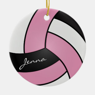 Rosa, Weiß und Schwarz Personalisieren Volleyball Keramik Ornament