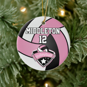 Rosa, Weiß und Schwarzer Volleyball Keramik Ornament