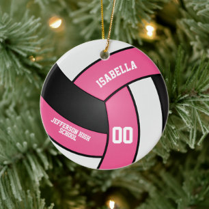 Rosa, Weiß und Schwarzer Volleyball Keramik Ornament