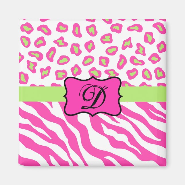 Rosa & Weiß Zebra & Cheeta Skin Personalisiert Magnet (Vorne)