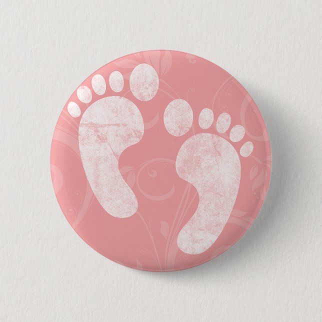 Rosa/weiße Baby-Abdrücke Button (Vorderseite)