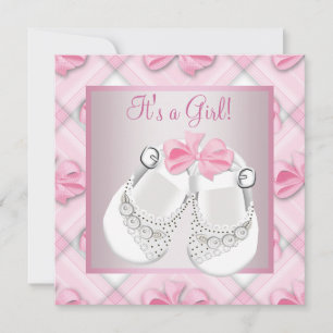 Rosa weiße Babyschuhe rosa Babymädchen Dusche Einladung