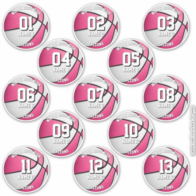 Rosa, weiße Basketball-Namen Aufkleber (Vorderseite)
