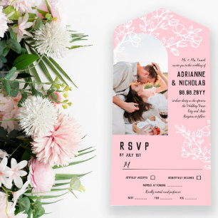 Rosa weiße blühende Zweige Foto Hochzeit All In One Einladung
