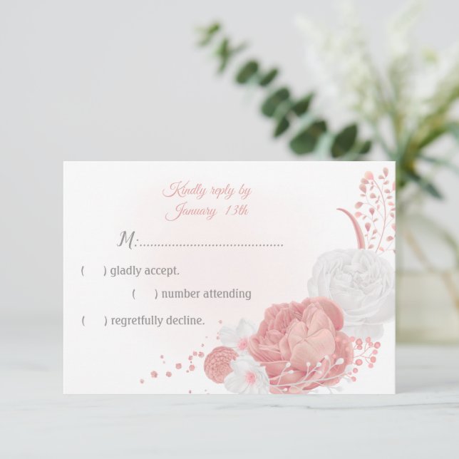 Rosa-weiße Blume botanischer UAWG ca RSVP Karte (Stehend Vorderseite)