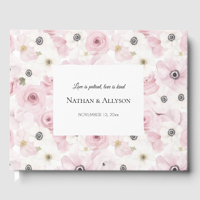 Rosa weiße Blume Hochzeit Gästebuch (Vorderseite)