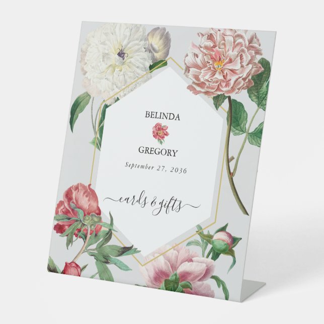 Rosa, weiße Blume Hochzeitskarten Geschenke Sockelschild (Vorderseite)