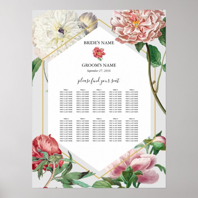 Rosa, weiße Blume Hochzeitskizze Poster (Vorne)