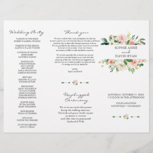 Rosa weiße Blume Tri+Fold Hochzeitsprogramm