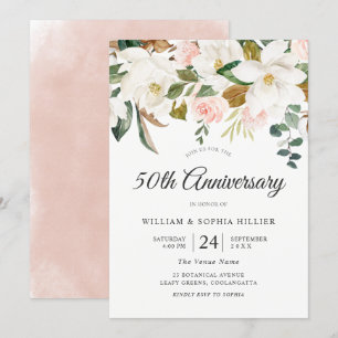Rosa & Weiße Blumen 50. Hochzeitstag Einladung