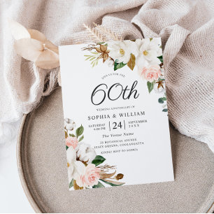 Rosa & Weiße Blumen 60. Hochzeitstag Einladung