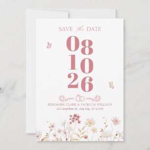 Rosa, weiße Blumen Minimalistische Hochzeit Save The Date