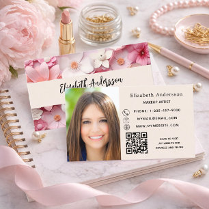Rosa weiße Blumenfoto-QR-Logo Visitenkarte