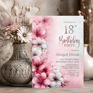Rosa-weiße Blumenparty zum 18. Geburtstag Einladung