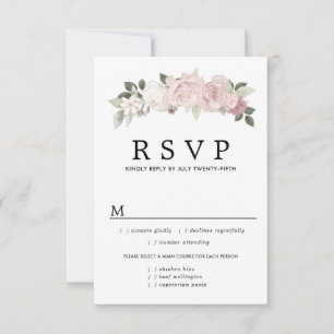 Rosa weiße Blütenhochzeit RSVP-Karte, Optionen zum RSVP Karte