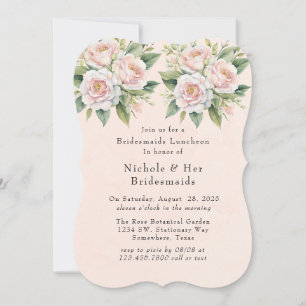 Rosa Weiße botanische Rose Bridesmaids Luncheon Einladung