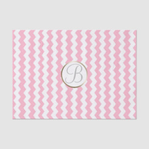 Rosa weiße Chevron-Druck Monogramm Buchstabe Initi Seidenpapier