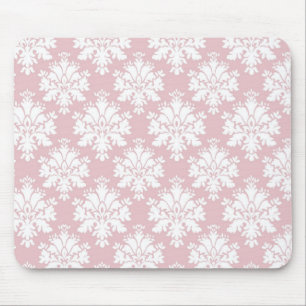 rosa-weiße Creme-Damast-Muster Mousepad